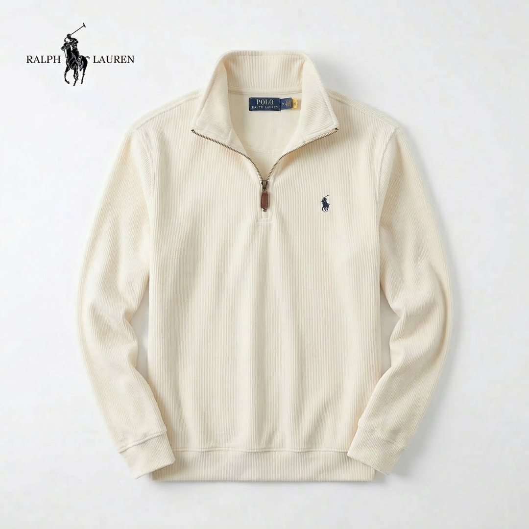 RL Men's Soft Cotton Jumper - Zip Funnel Neck & Long Sleeves