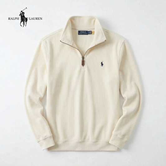 Jersey RL de algodón suave con cuello alto, cremallera y manga larga
