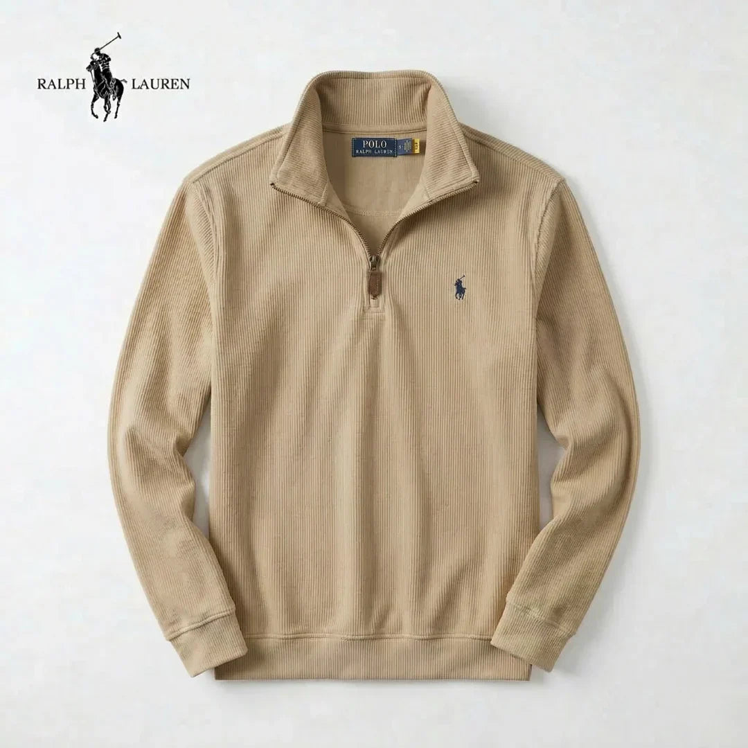 Jersey RL de algodón suave con cuello alto, cremallera y manga larga