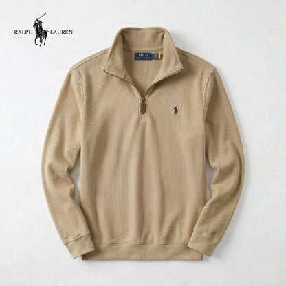 Jersey RL de algodón suave con cuello alto, cremallera y manga larga