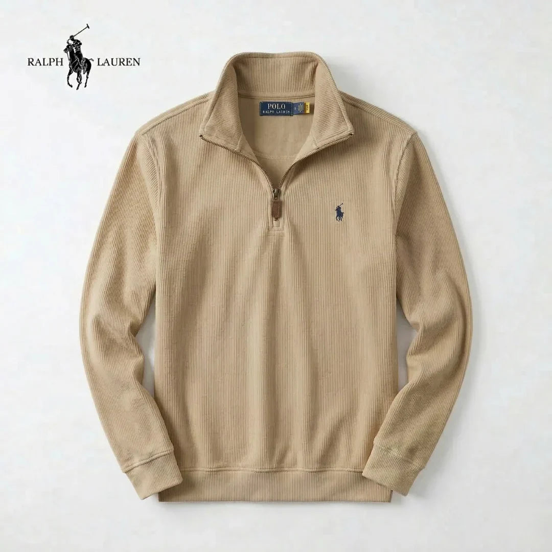 RL Men's Soft Cotton Jumper - Zip Funnel Neck & Long Sleeves
