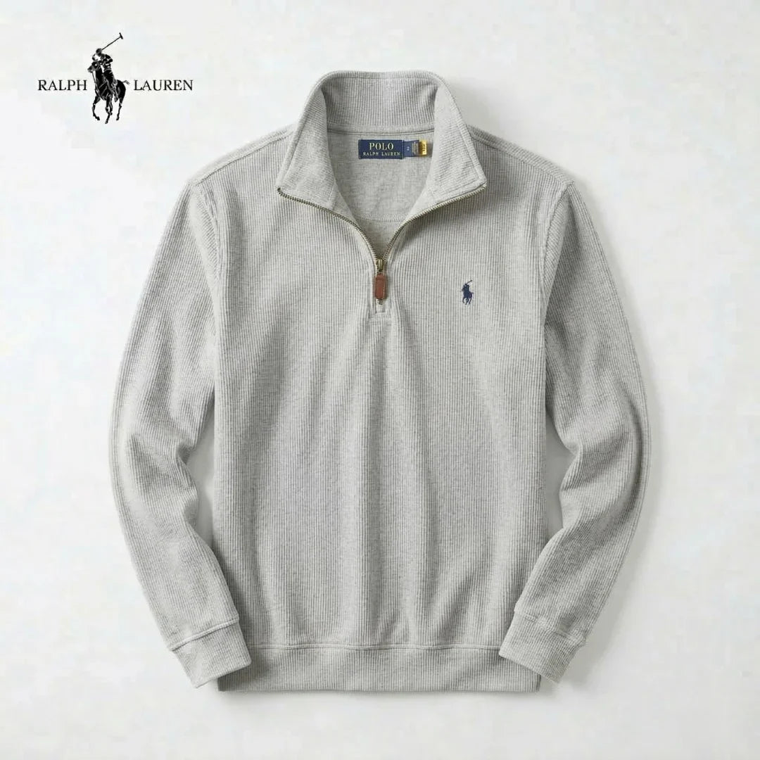 RL Men's Soft Cotton Jumper - Zip Funnel Neck & Long Sleeves