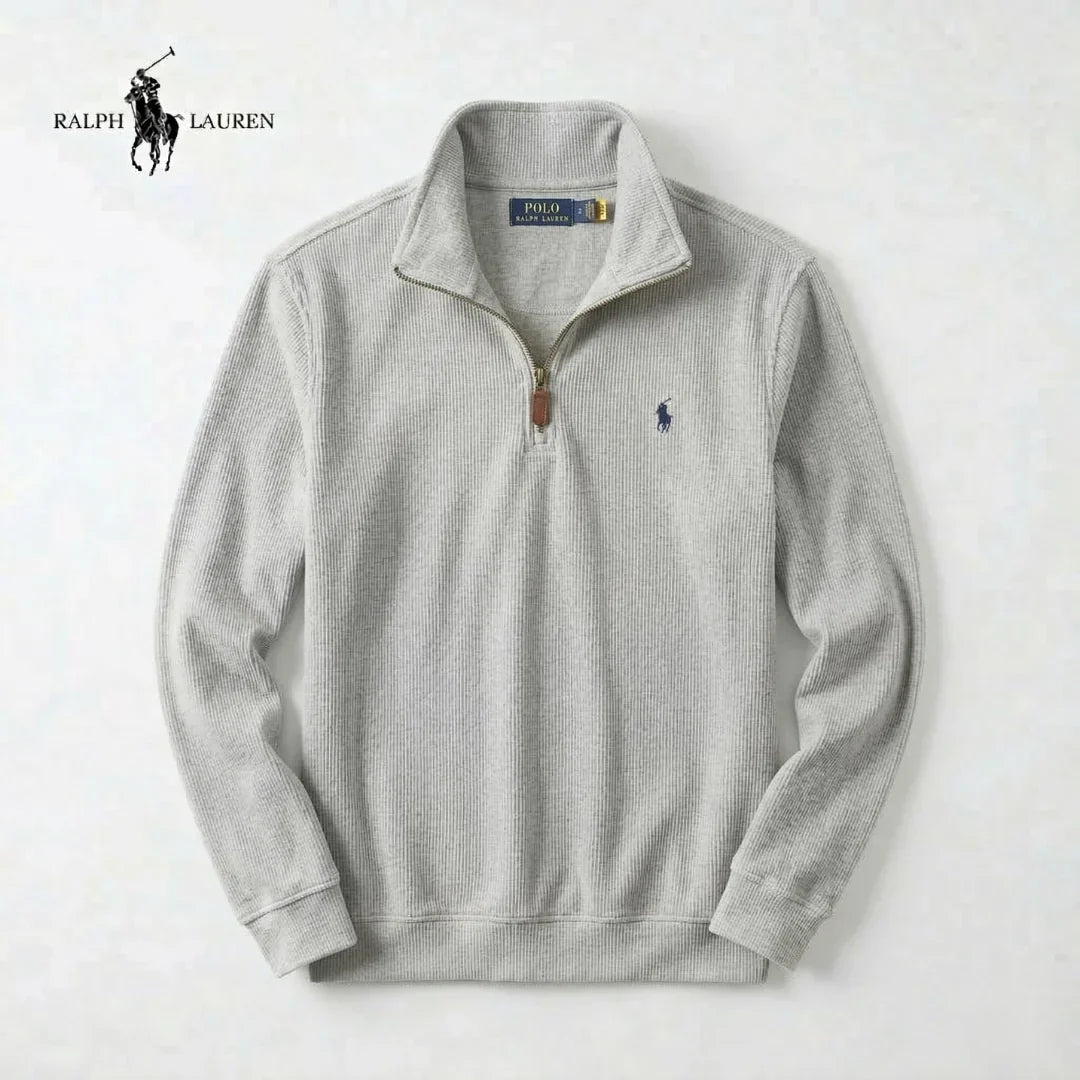 Jersey RL de algodón suave con cuello alto, cremallera y manga larga