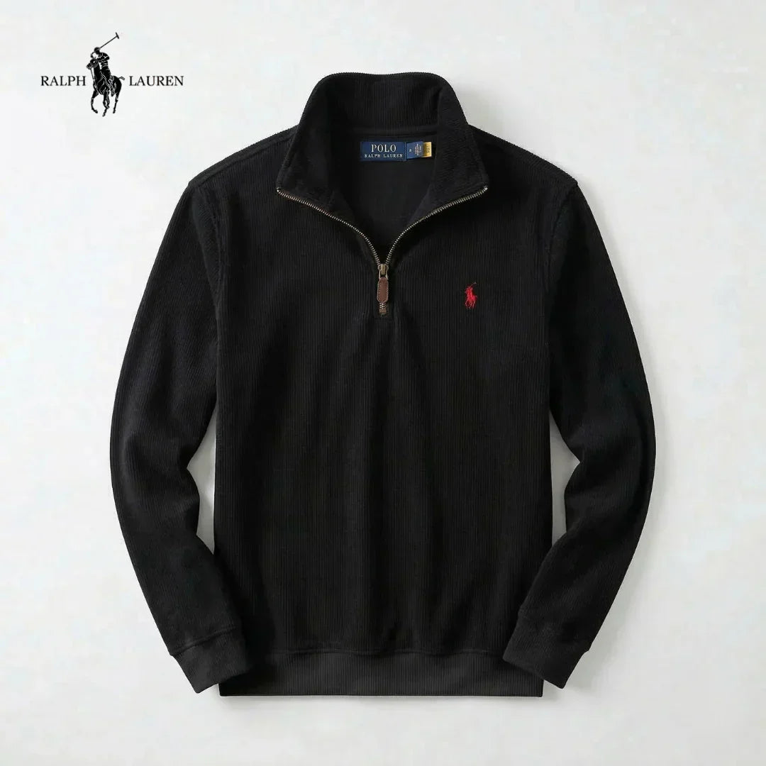Jersey RL de algodón suave con cuello alto, cremallera y manga larga